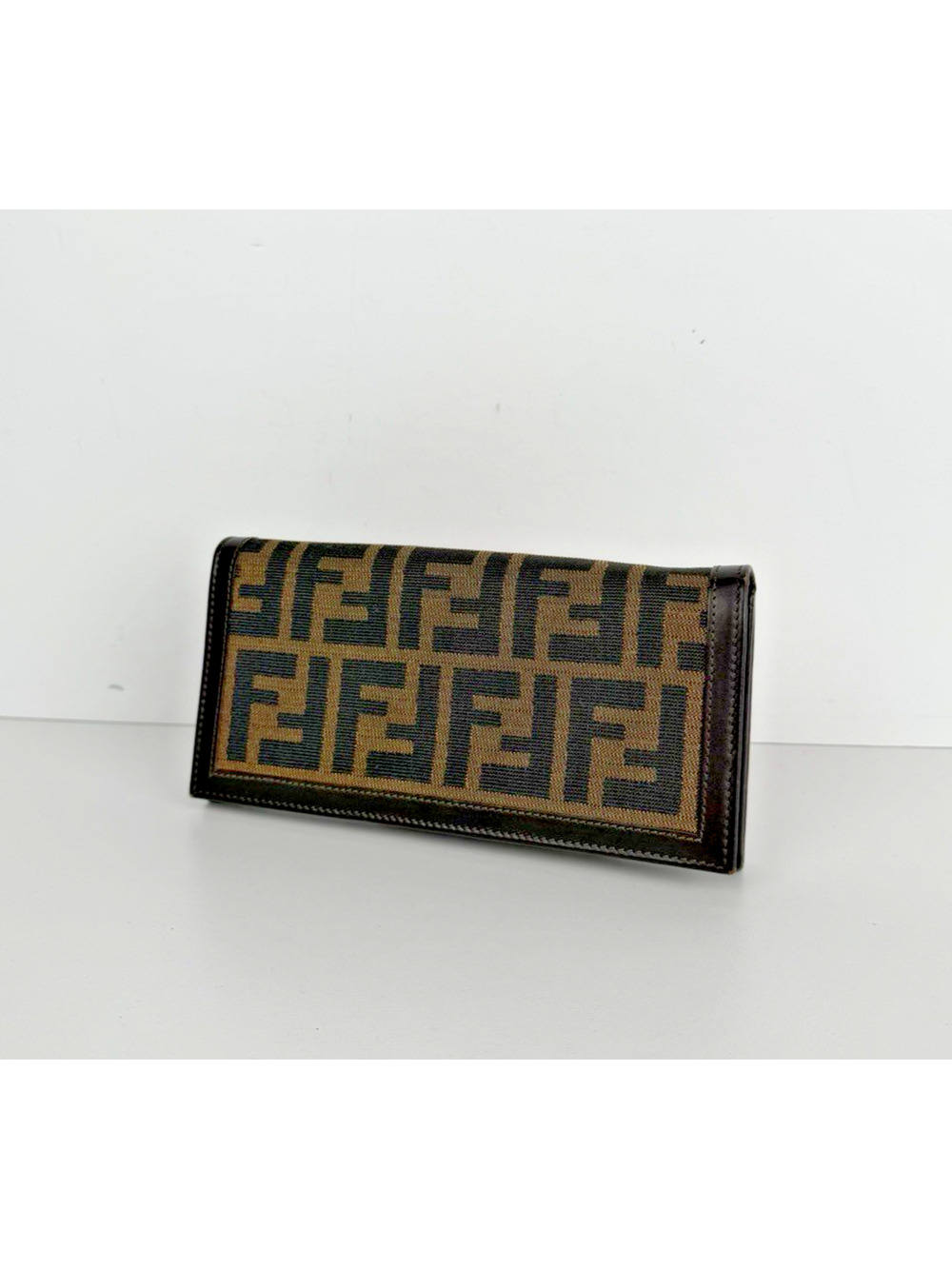 Fendi Zucca Long Vintage Wallet in Brown FF Monogram Canvas with Leather Trim K2